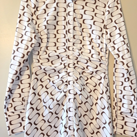 Reformation Vicki Women's Long Sleeve Cotton Frequency Print Mini Dress Size 4 - Picture 8 of 16